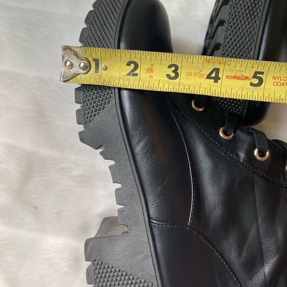 Black vegan leather lace up knee high chunky boots with metallic pink script SZ9 - Picture 10 of 12